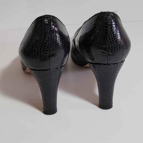 Vaneli Black Heels Size 9 Pumps Snakeskin Udex 3" Round Almond Toe Shoes Womens - Picture 3 of 5